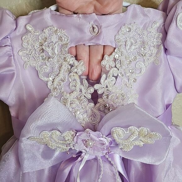 Baby Pageant Dress 6month Lavender Lace‎ Pearl Beaded Cupcake Dress Tip Top - Picture 7 of 11